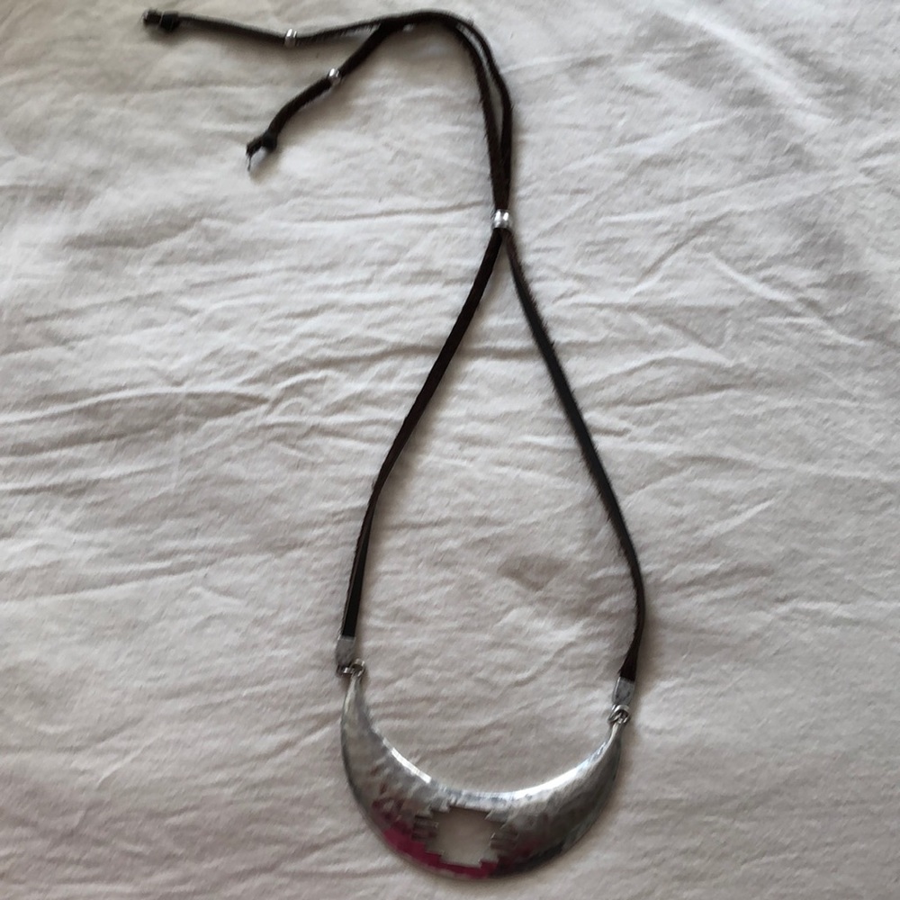 Hammered silver and suede necklace